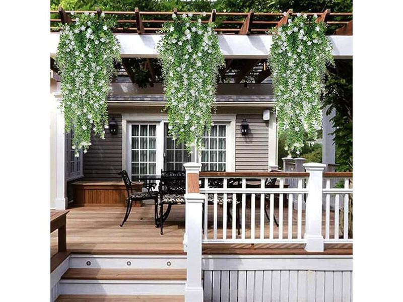 White Artificial Hanging Eucalyptus Flowers Outdoor Garden Porch Decor image number 2