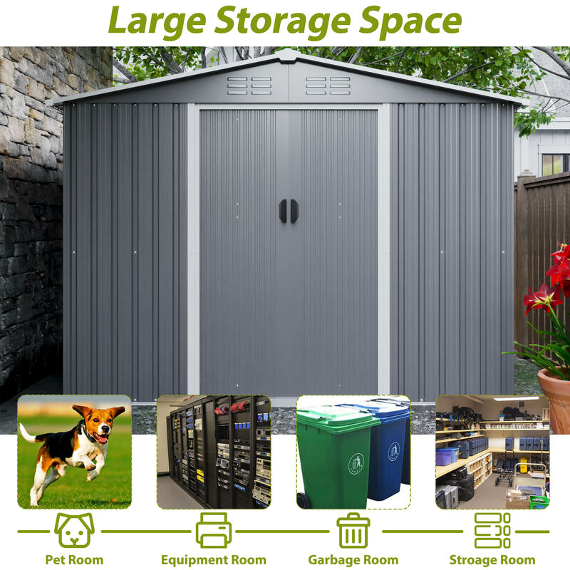 8x6 FT Outdoor Tool Storage Shed with Metal Foundation & Lockable Doors image number 9