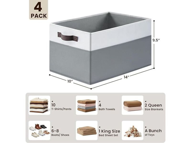 4 Pack Large Closet Storage Baskets Fabric Shelf Organizer Bins with Handles image number 2