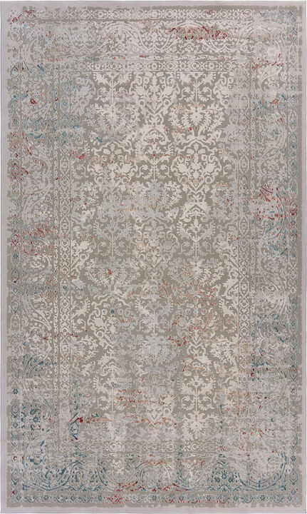 2 X 3 gray Ivory Slate Blue And Wine Red Abstract Distressed Stain Resistant Area Rug