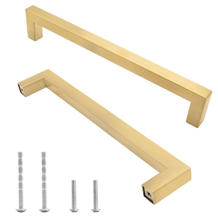 Qjaiune 6 Pack Brushed Gold Cabinet Pulls Square Dresser Handles, 7-1/2 Inch / 192mm Hole to Hole Cabinet Handles Stainless Stee