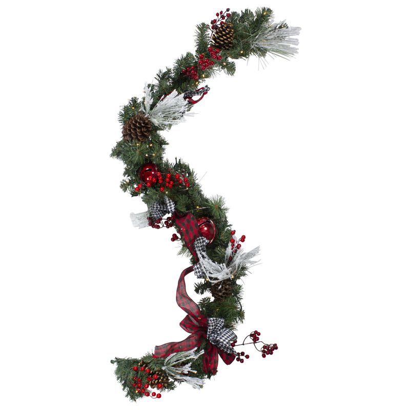 6' x 12" Pre-Lit Plaid Bows and Red Berries Artificial Christmas Garland - Warm White Lights image number 4