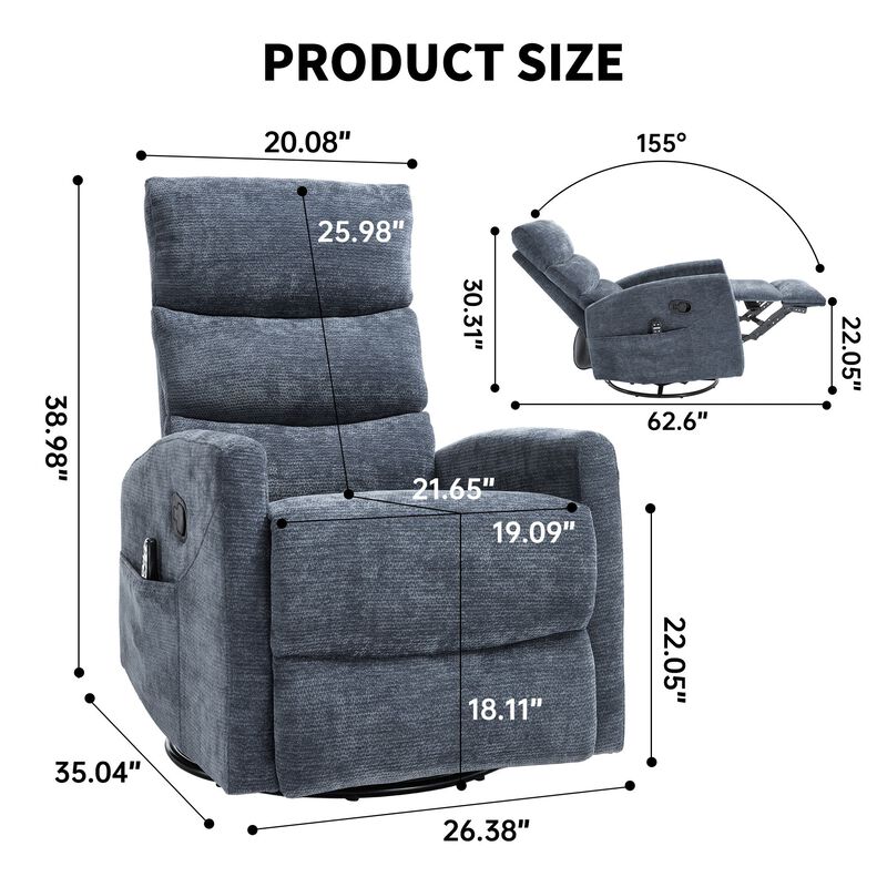 Faux Leather Manual Recliner Chair Swivel Rocker Recliner with Heat & Massage image number 2