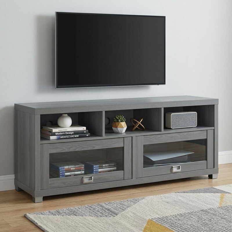 HomeRoots 57" Gray Wood Enclosed and Open Storage TV Stand image number 1