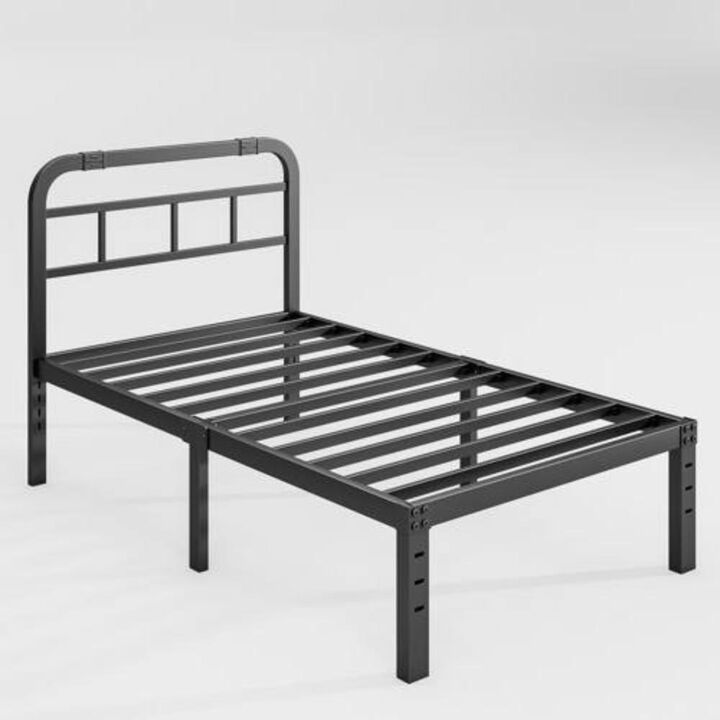 Heavy Duty Black Metal Platform Bed Frame with Headboard