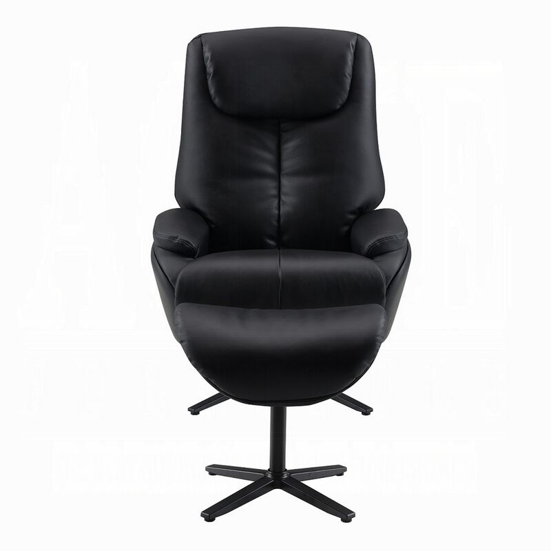 Nita Swivel Accent Chair with Ottoman, Plush Black Top Grain Leather