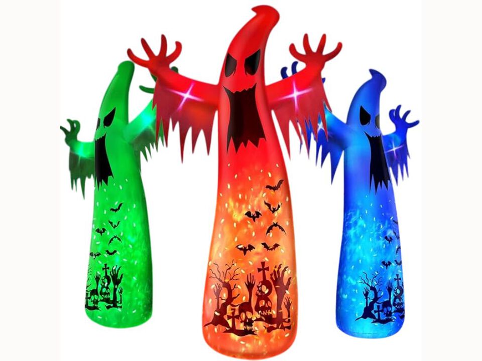 14FT Halloween Inflatable Ghost – Blow-Up Yard Decor with Rotating Flame LEDs in Red, Blue & Green for Lawn, Garden & Party Display