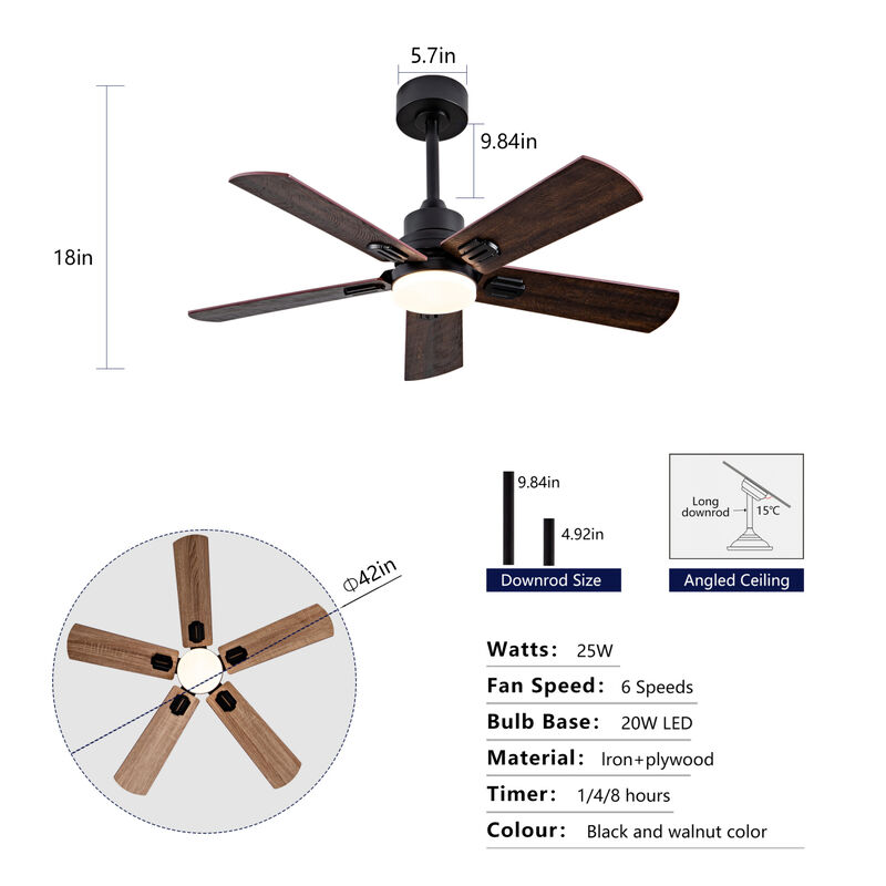 ELEMENT ACE 42 Inch Indoor and Covered Outdoor Ceiling Fan with Dimmable LED Light, Remote Control, Ultra Quiet Reversible DC Motor, 6 Speed Dual Finish Blades image number 2