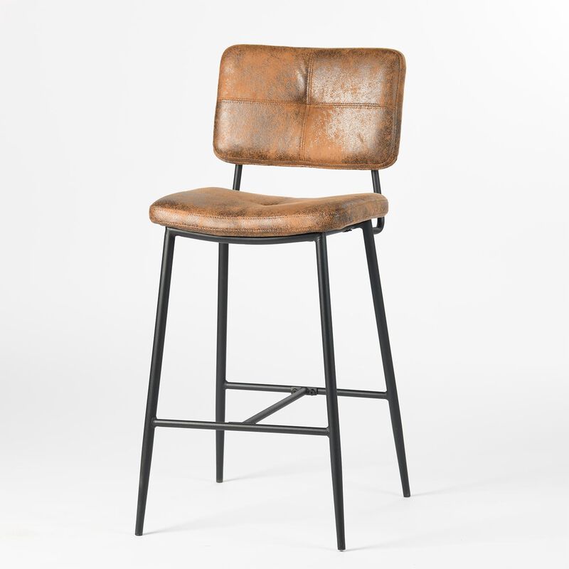 HomeRoots Set of Two 27" Brown And Black Faux Leather And Steel Low Back Counter Height Bar Chairs image number 3