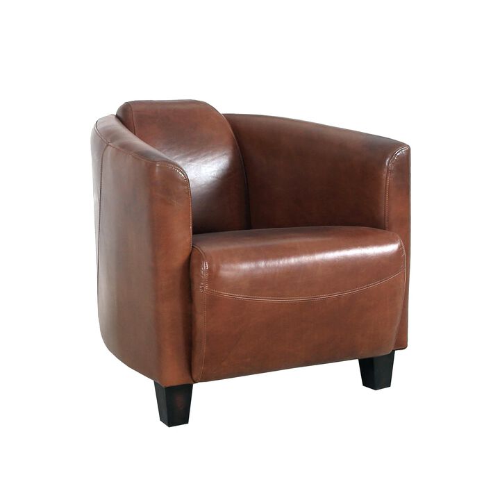 Pasargad Home Madison Top Grain Leather Upholstered Armchair, Brown