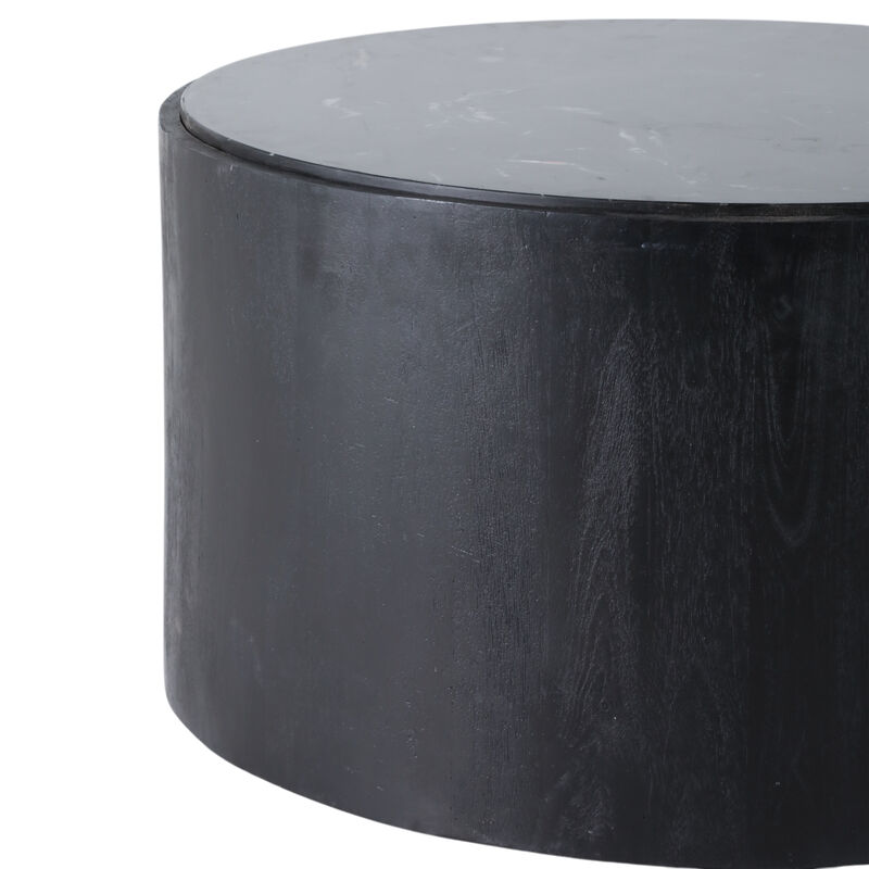 32x17 Marble Inlay Rnd Coffee Table, Blk/wht image number 4