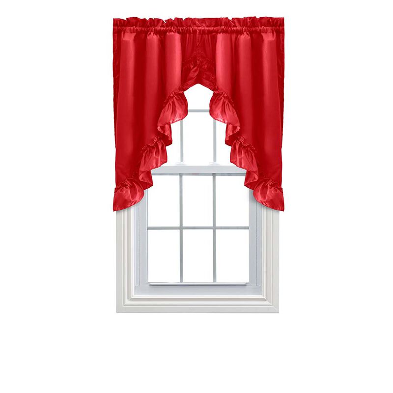 Ellis Stacey 1.5" Rod Pocket High Quality Fabric Solid Color Window Ruffled Swag 60"x38" Red image number 1