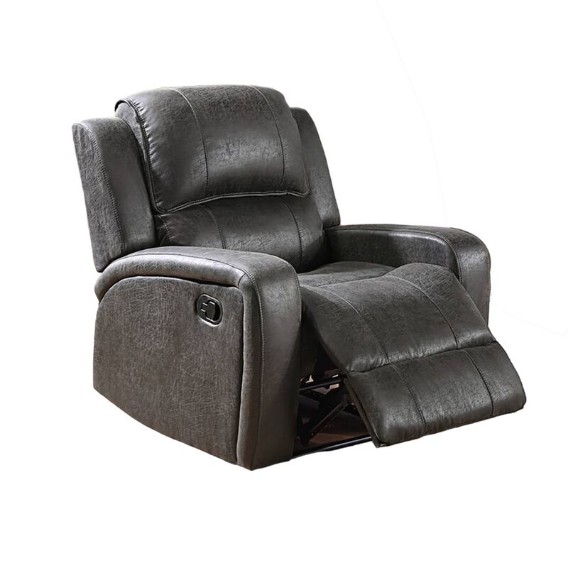 Charles Manual Recliner Chair, Smoke Gray Faux Leather, Solid Wood - Benzara