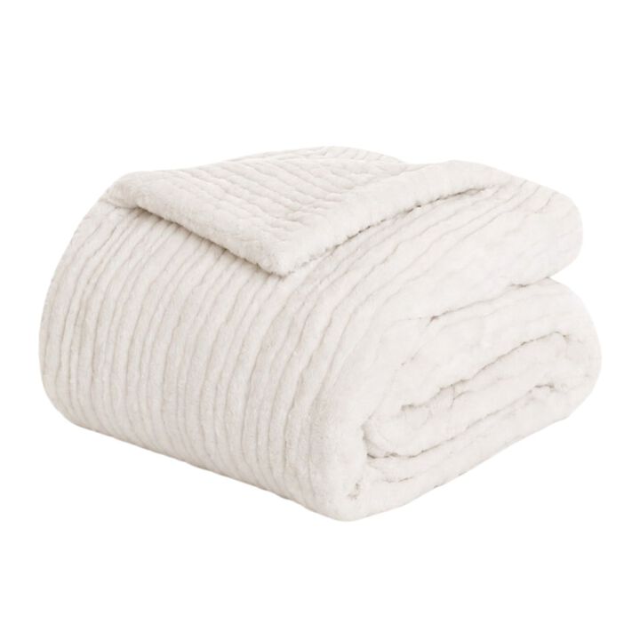 Malibu Large Faux Fur Ivory Throw Blanket