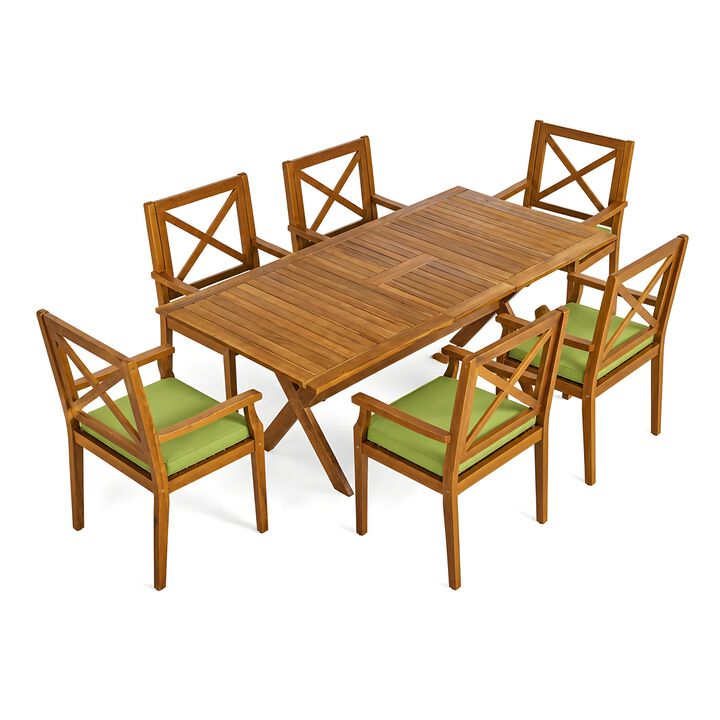 Pemkle 7 Pieces Acacia Wood Outdoor Dining Set