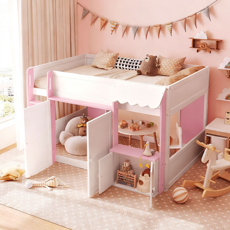 Merax Full Size Whimsical House Loft Bed with Awning & Open Play Zone image number 1