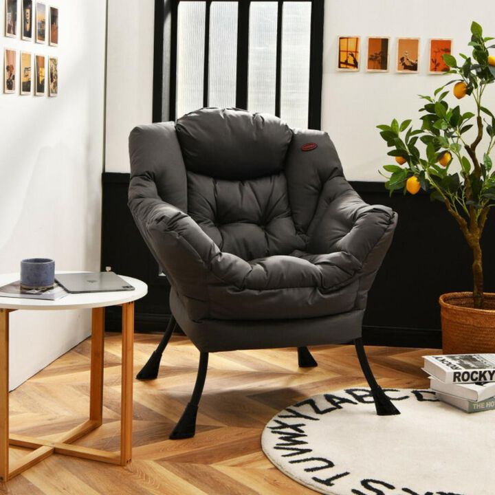 Hivago Modern Polyester Fabric Lazy Chair with Steel Frame and Side Pocket