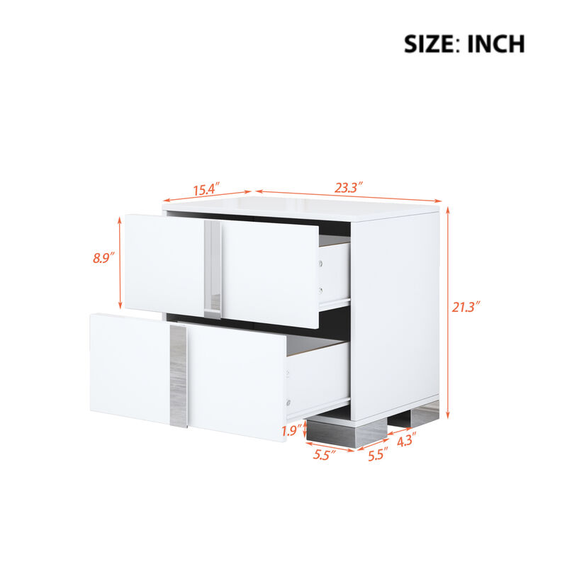 2-Drawer Mirrored Nightstand Bedside Table image number 2