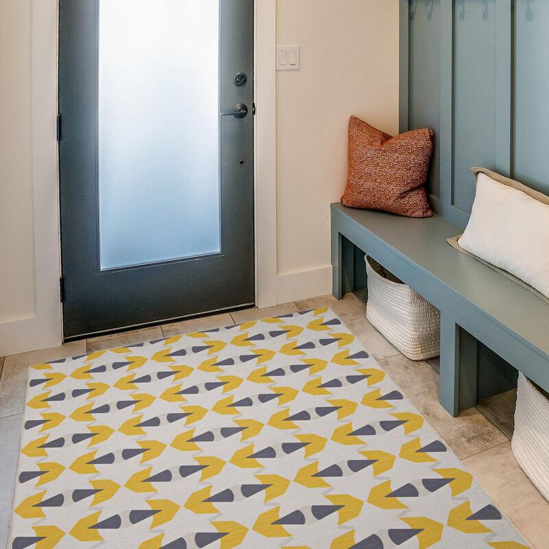 Linon Outdoor Washable Hialeah Ivory & Yellow, Rug