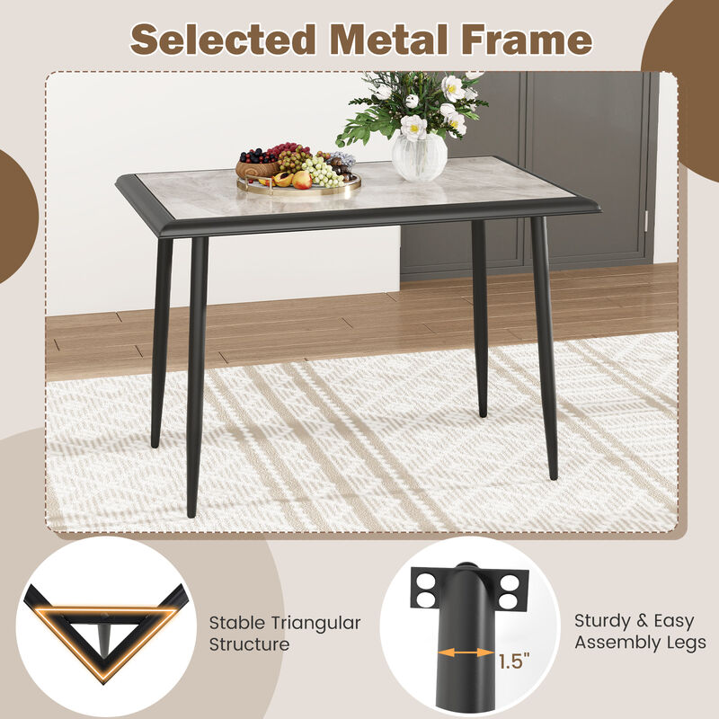 44 Inch Rectangular Sintered Stone Kitchen Table, Modern Dining Table with Metal Frame image number 7