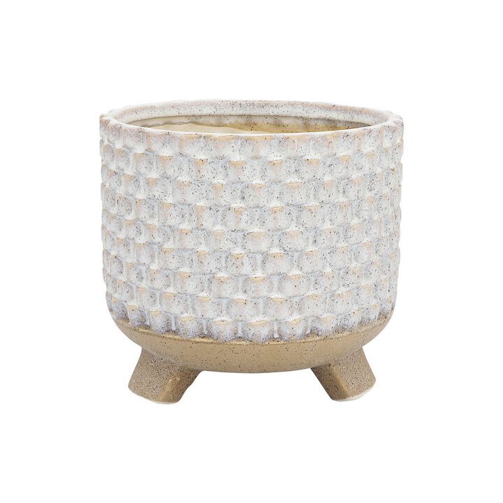 Planter with Textured Design and Footed Base, Set of 2, Off White-Benzara