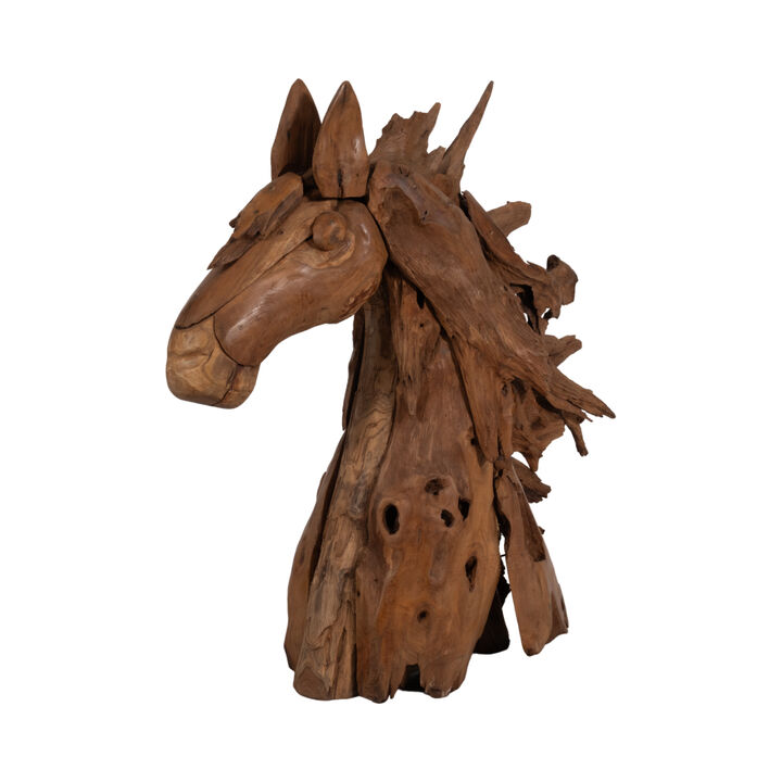 37" Teak Wood Horse Head