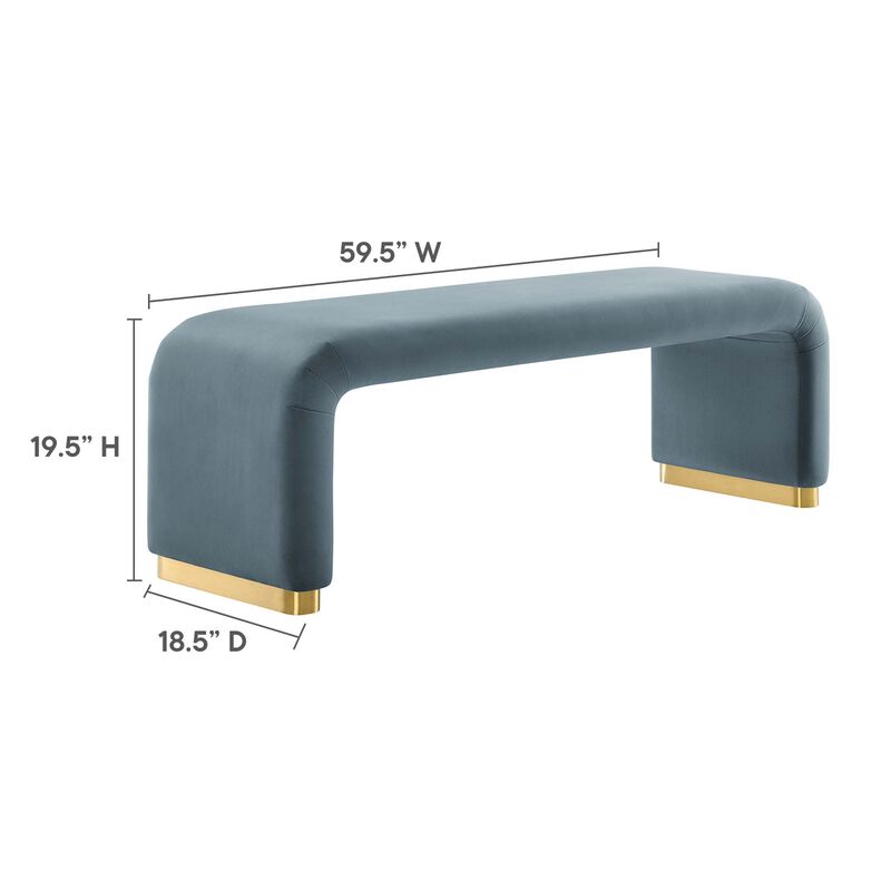 Modway EEI-6734-BRA-CAB Koda Performance Velvet Waterfall Long Bench, Brass Cadet Blue image number 2