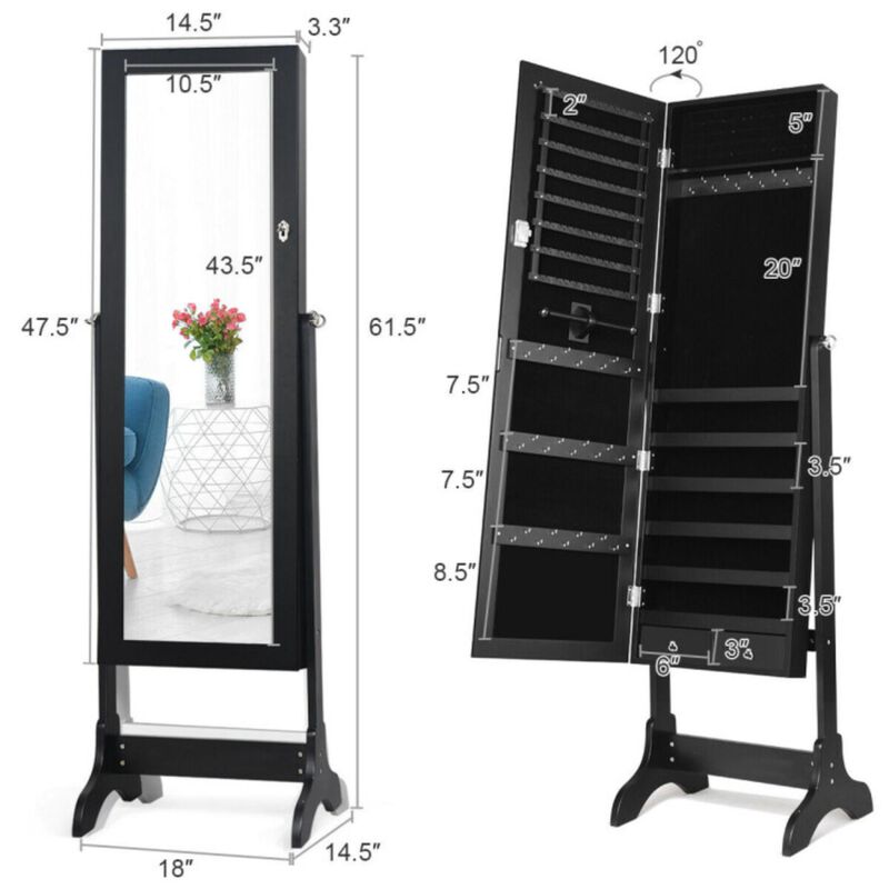 Hivvago Lockable Mirrored Jewelry Cabinet Armoire Storage Organizer Box