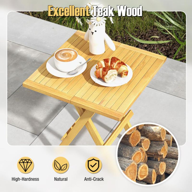 Hivvago Patio Folding Side Table with X-shaped Legs and Slatted Tabletop