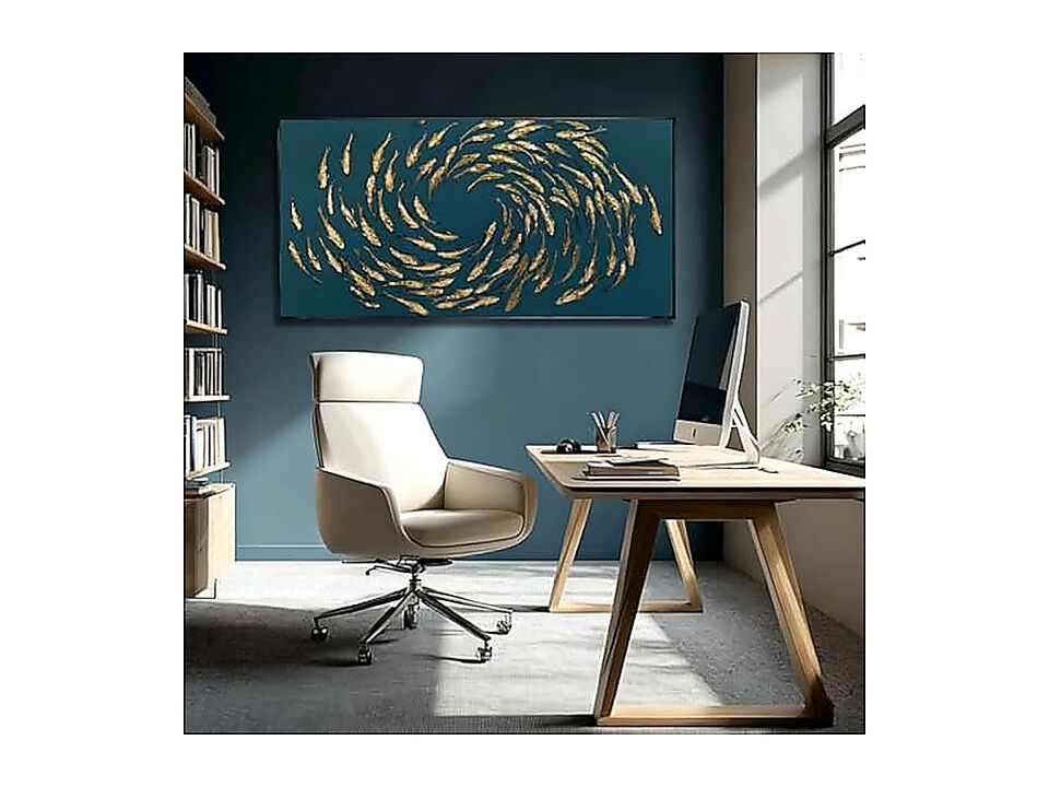 Fish Gold Wall Decor Ocean Sea Framed Large Canvas Art Living Room Circle Office