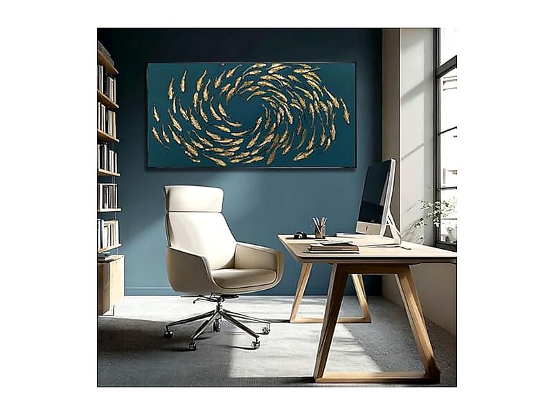 Fish Gold Wall Decor Ocean Sea Framed Large Canvas Art Living Room Circle Office image number 1