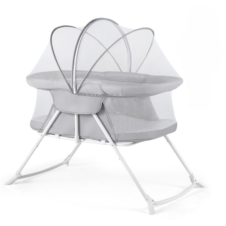 2 in 1 Baby Bedside Sleeper Bassinet with Rocking Motion and Breathable Mesh for Nursery
