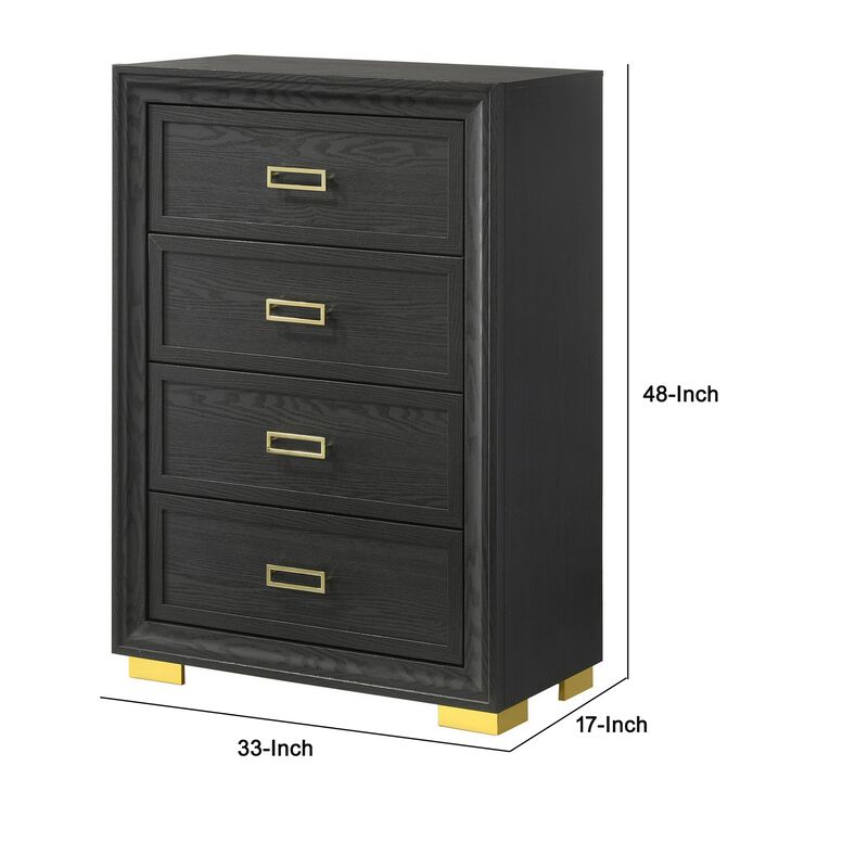 Nio 48 Inch Tall 4 Drawer Dresser Chest, Bracket Legs, Frame Handles, Gray - Benzara