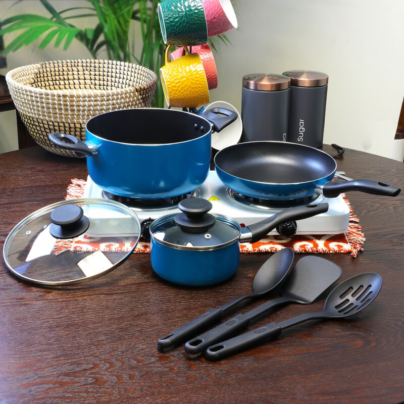 Gibson Home Palmer 8-Piece Cookware Set in Turquoise