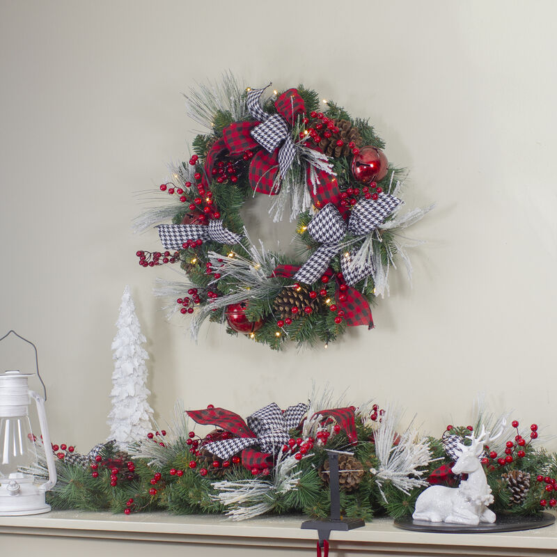 52" Houndstooth Bows and Berries Artificial Christmas Swag  Unlit image number 1