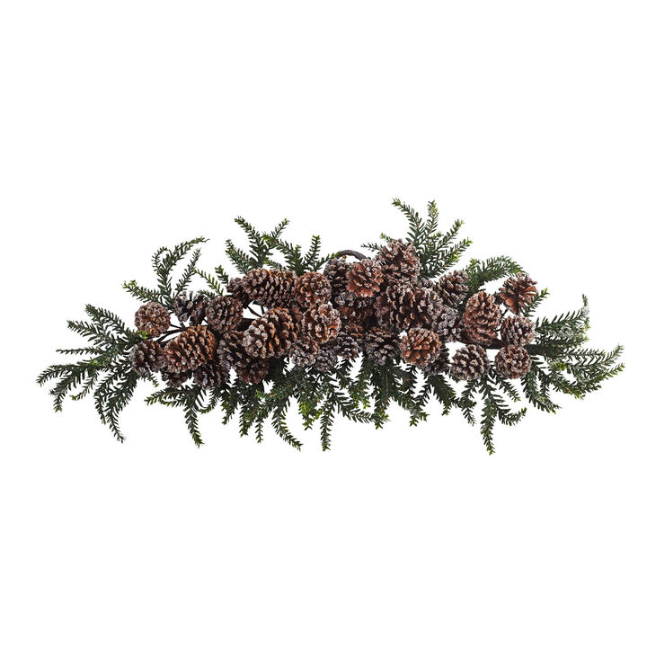 Nearly Natural 28-in Iced Pine Cone Swag