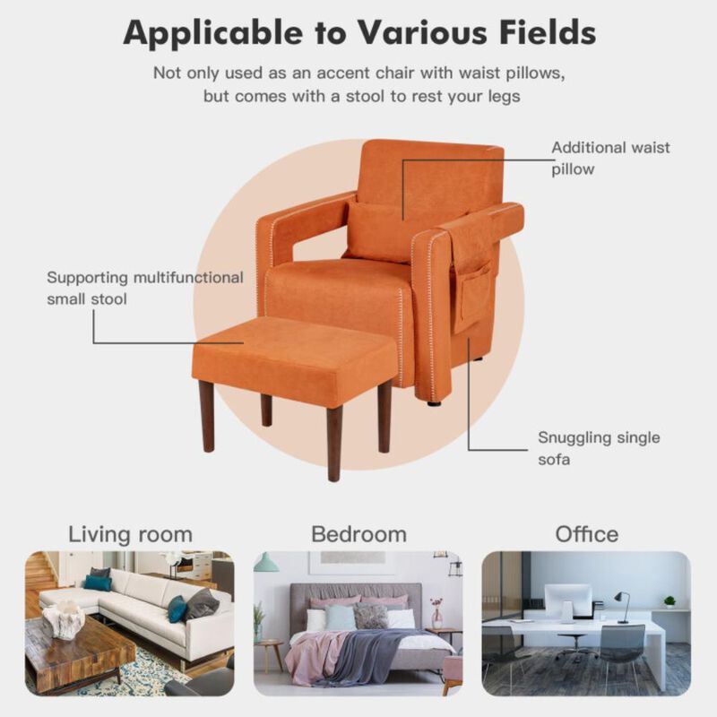 Hivvago Modern Berber Fleece Accent Chair with Ottoman and Waist Pillow for Living Room