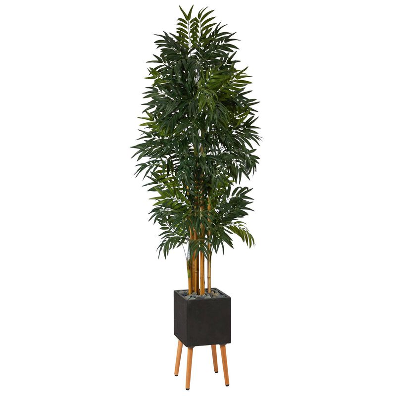 Nearly Natural 80-in Phoenix Artificial Palm tree in Black Planter with Stand