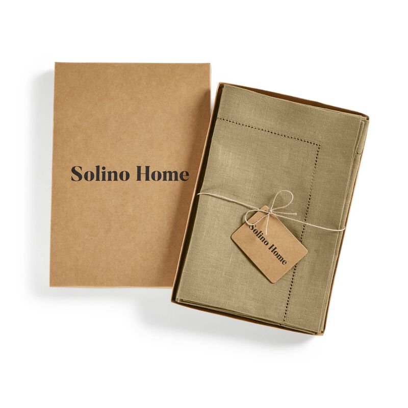 Solino Home 100% Pure Linen Dinner Napkins Set of 4 - Medium Weight Hemstitch