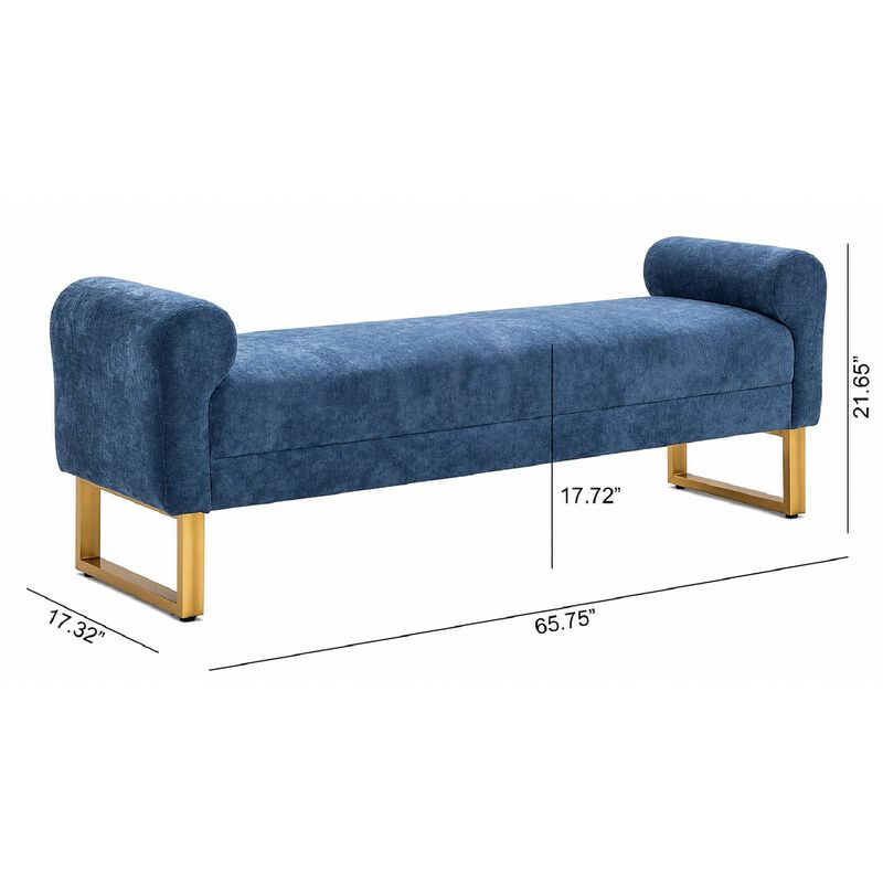 Envelor 65 in. Chenille Upholstered Ottoman Bench with Arms and Gold Legs image number 4