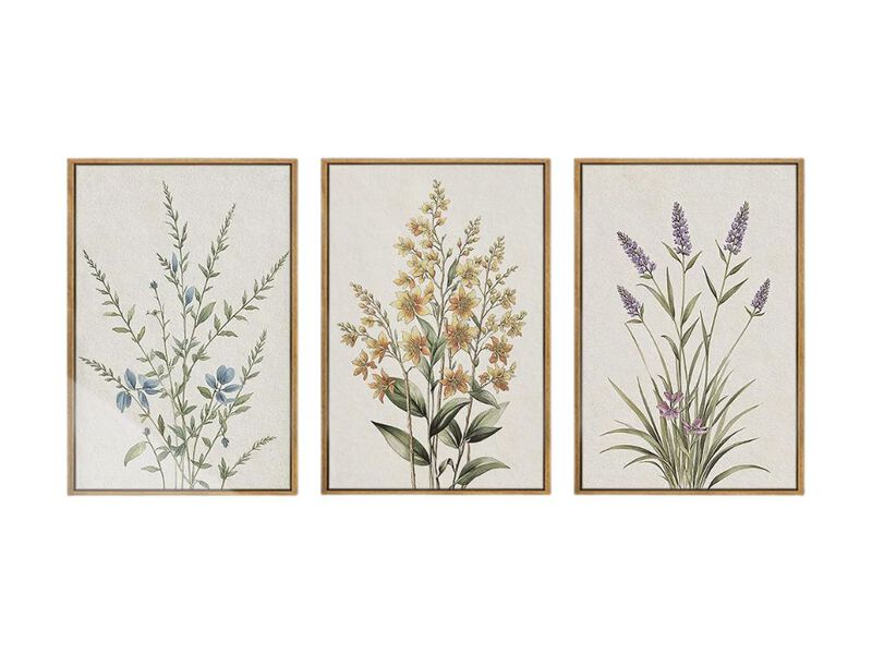 Extra Large Framed Botanical Wall Art Set of 3 Neutral Floral Canvas Decor image number 0