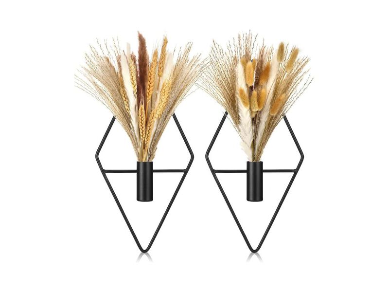 Set of 2 Boho Wall Hanging Planters with Artificial Pampas Metal Decor Black Art image number 0
