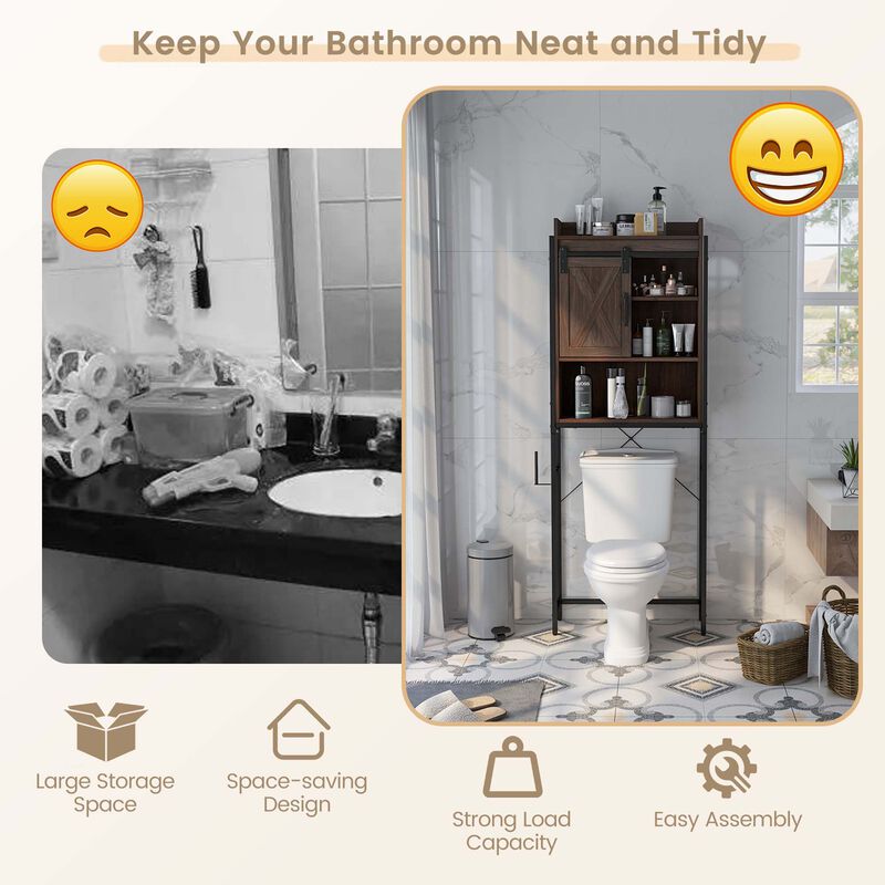 Costway Over-The-Toilet Storage Cabinet Bathroom Organizer w/ Sliding Barn Door Espresso