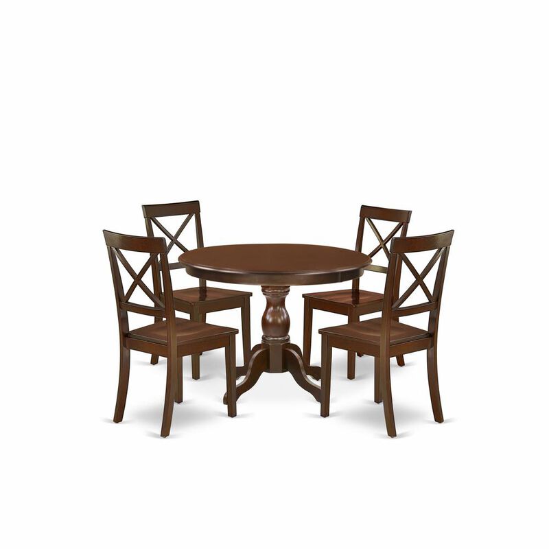 East West Furniture HBBO5-MAH-W 5 Piece Dining Table Set - Mahogany Small Kitchen Table and 4 Mahogany Kitchen & Dining Room Chairs with X-Back - Mahogany Finish