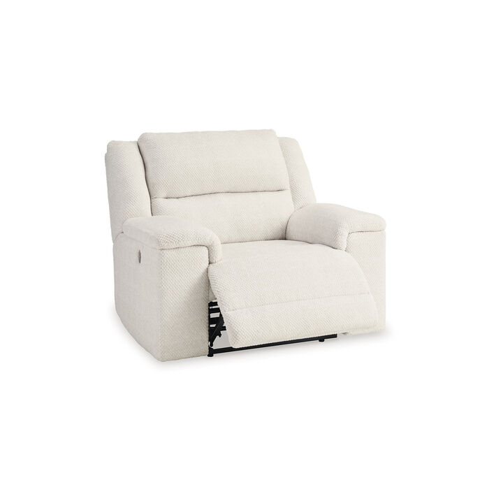 Dino Power Recliner Chair USB Ports and Block Arms, White Polyester - Benzara