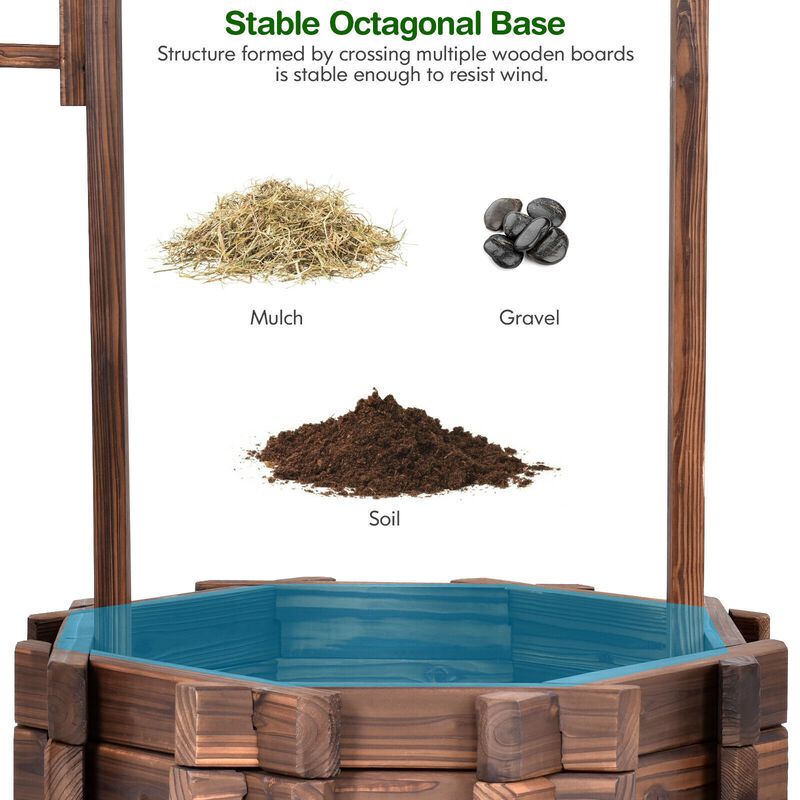 Outdoor Wooden Wishing Well Planter &ndash; Decorative Bucket for Garden or Patio image number 6