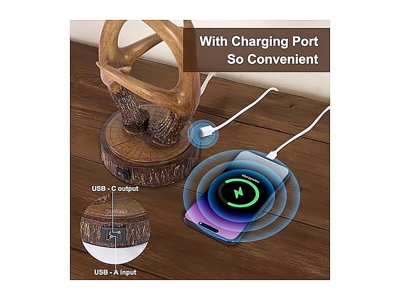 Antler Table Uplight Lamp Living Room Bedroom 20 Inch Resin Memory Function USB image number 2