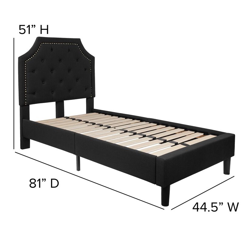 Flash Furniture Brighton Twin Size Tufted Upholstered Platform Bed in Black Fabric