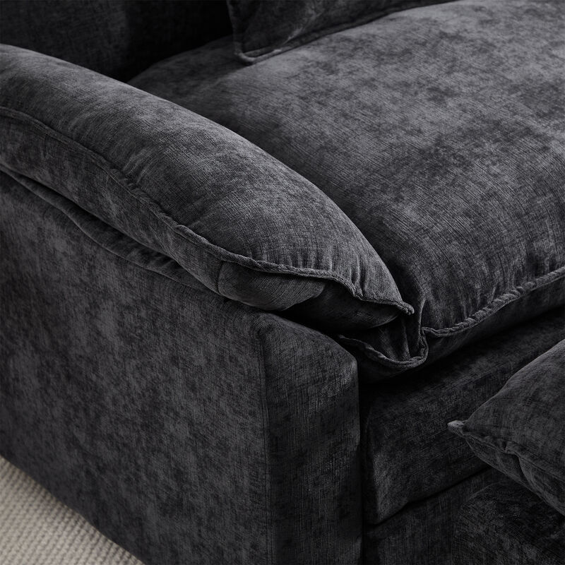 44.5 Inch Modern Chenille Accent Chair with Ottoman, Single Upholstered Reading Armchair image number 5