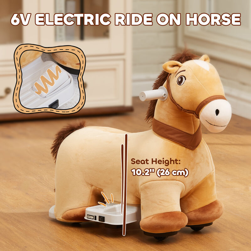 BreeBe Battery Powered Electric Ride on Pony, 6V Ride on Horse w/ with Music Forward, PU Wheels image number 3